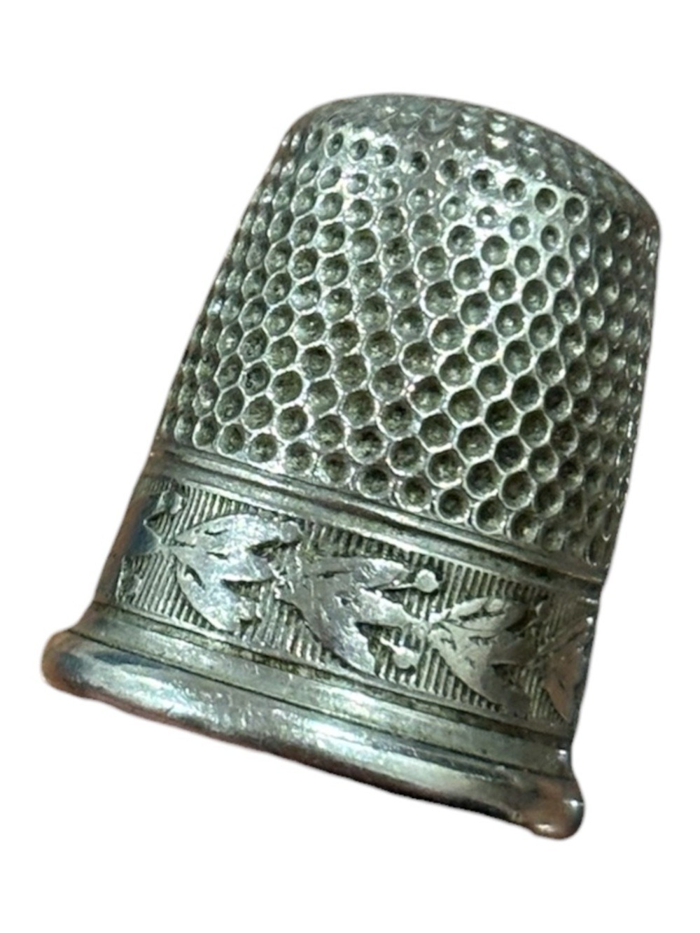 VTG SBC SIMMONS BROTHERS CO NICKEL SILVER THIMBLE NOVELTY SEWING FARMHOUSE SZ 8